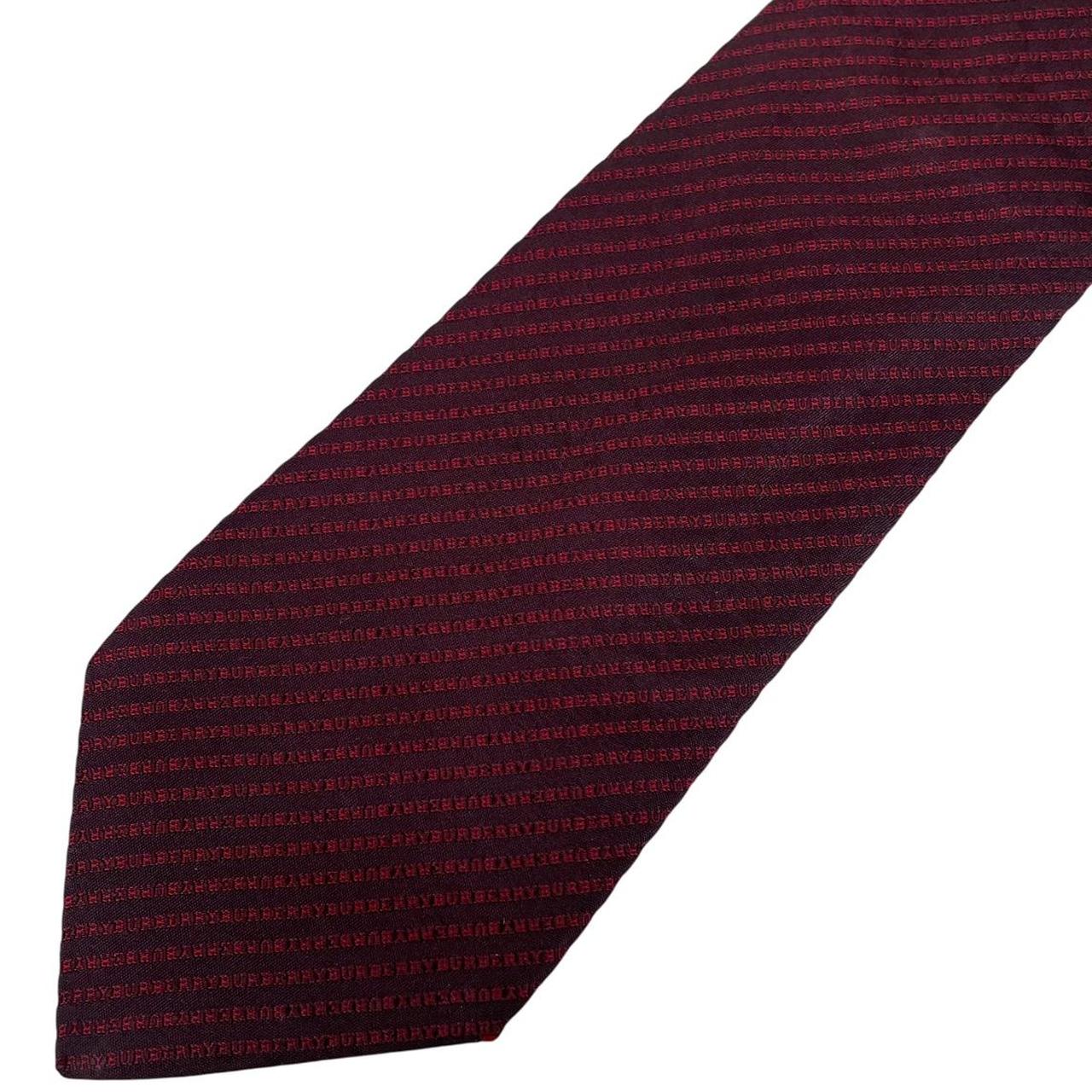 Vintage Burberry London Red and Navy Blue Repeat Logo Silk Tie