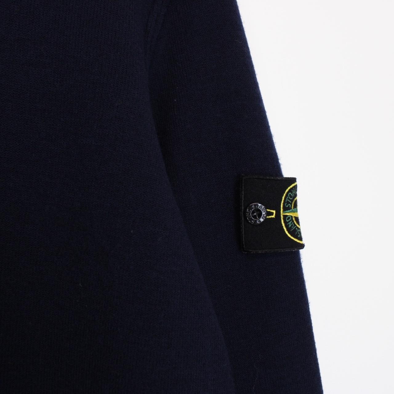 Stone Island Navy Blue Wool Knit Mock Neck Jumper