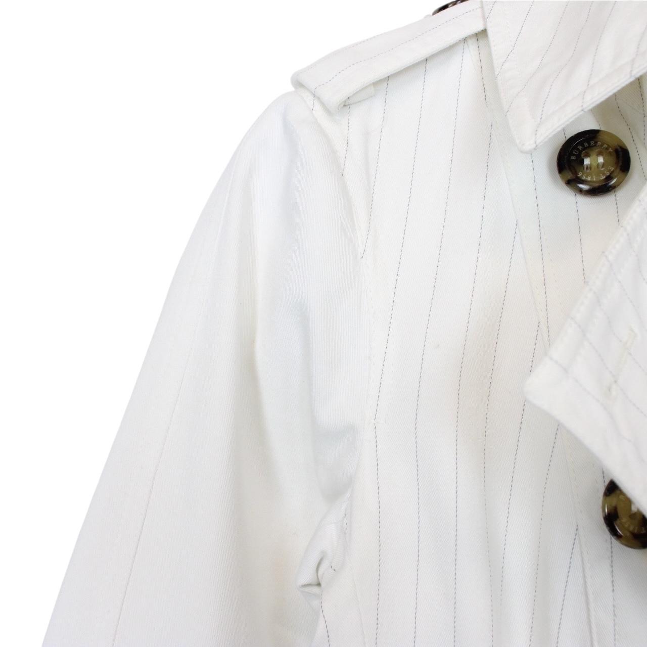 Burberry London White Pinstripe Double Breasted Belted Trench Coat