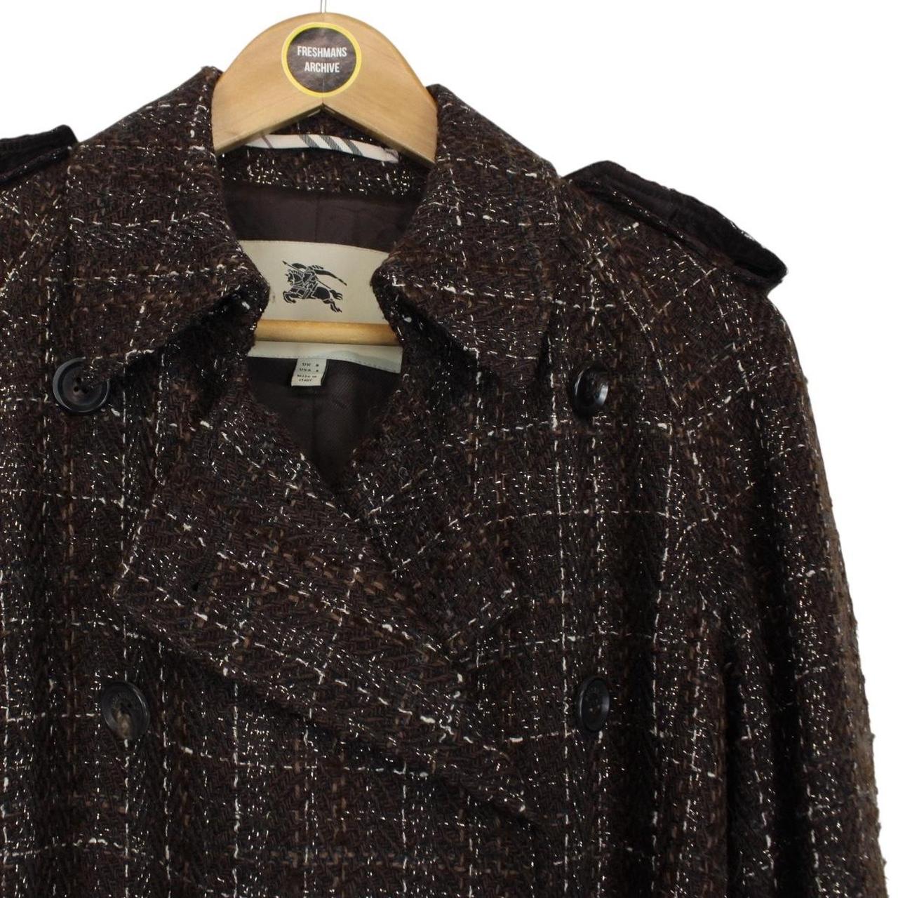 Burberry London Brown Tweed Wool Double Breasted Belted Coat