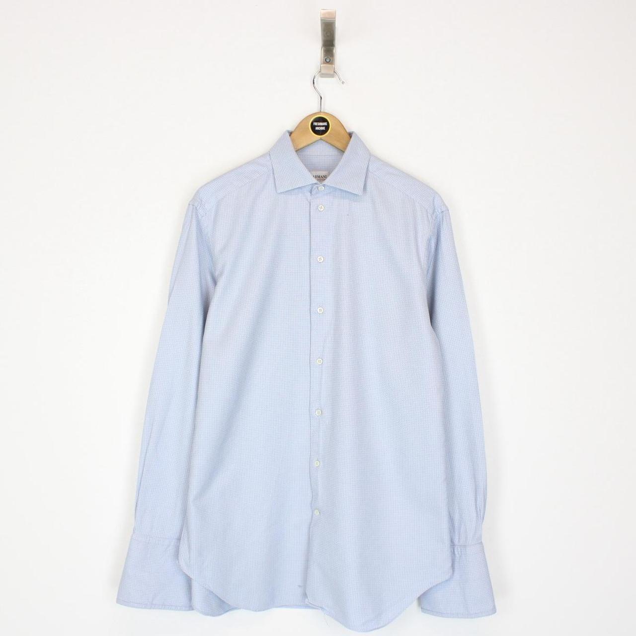 Armani Collezioni Blue and White Long Sleeve Formal Shirt