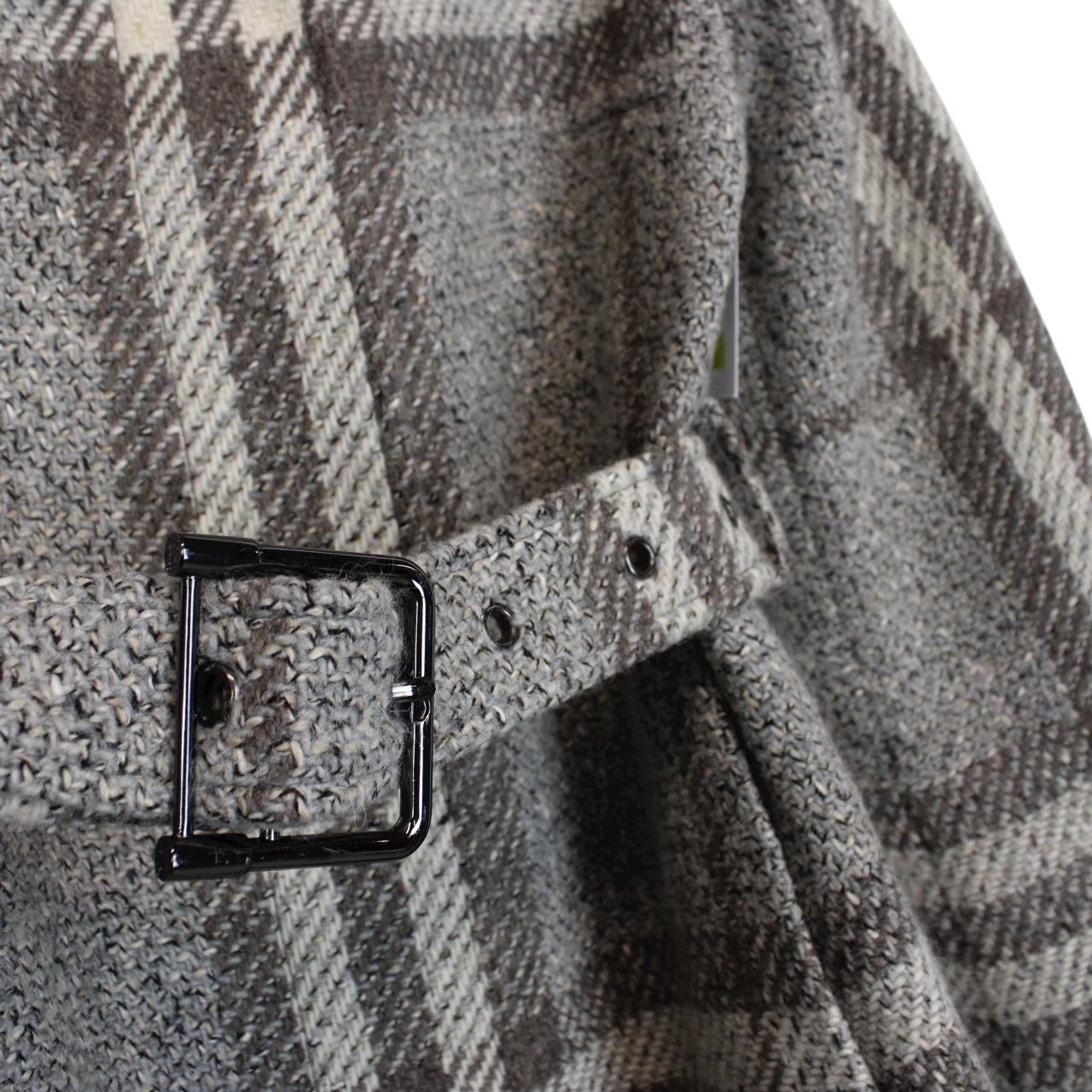Burberry Grey and Cream Alpaca Wool Nova Check Belted Coat