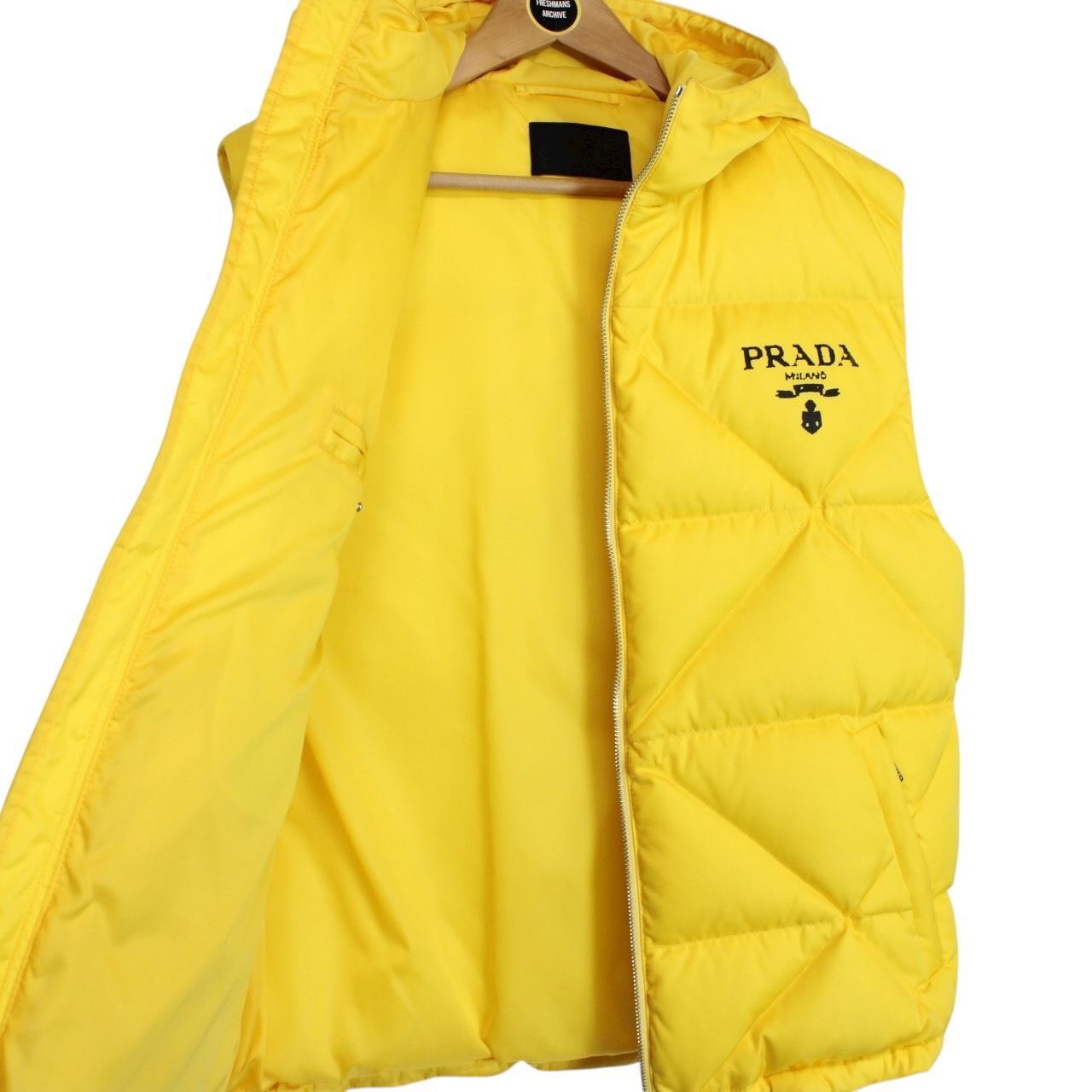 Prada Re-Nylon Yellow and Black Hooded Down Gilet / Bodywarmer