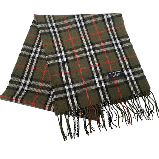 Vintage 90s Burberry Green Nova Check Lambswool Scarf