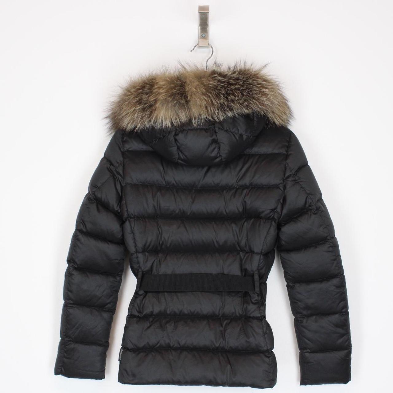 Moncler Tatie Black Fur Hooded Belted Down Puffer Jacket
