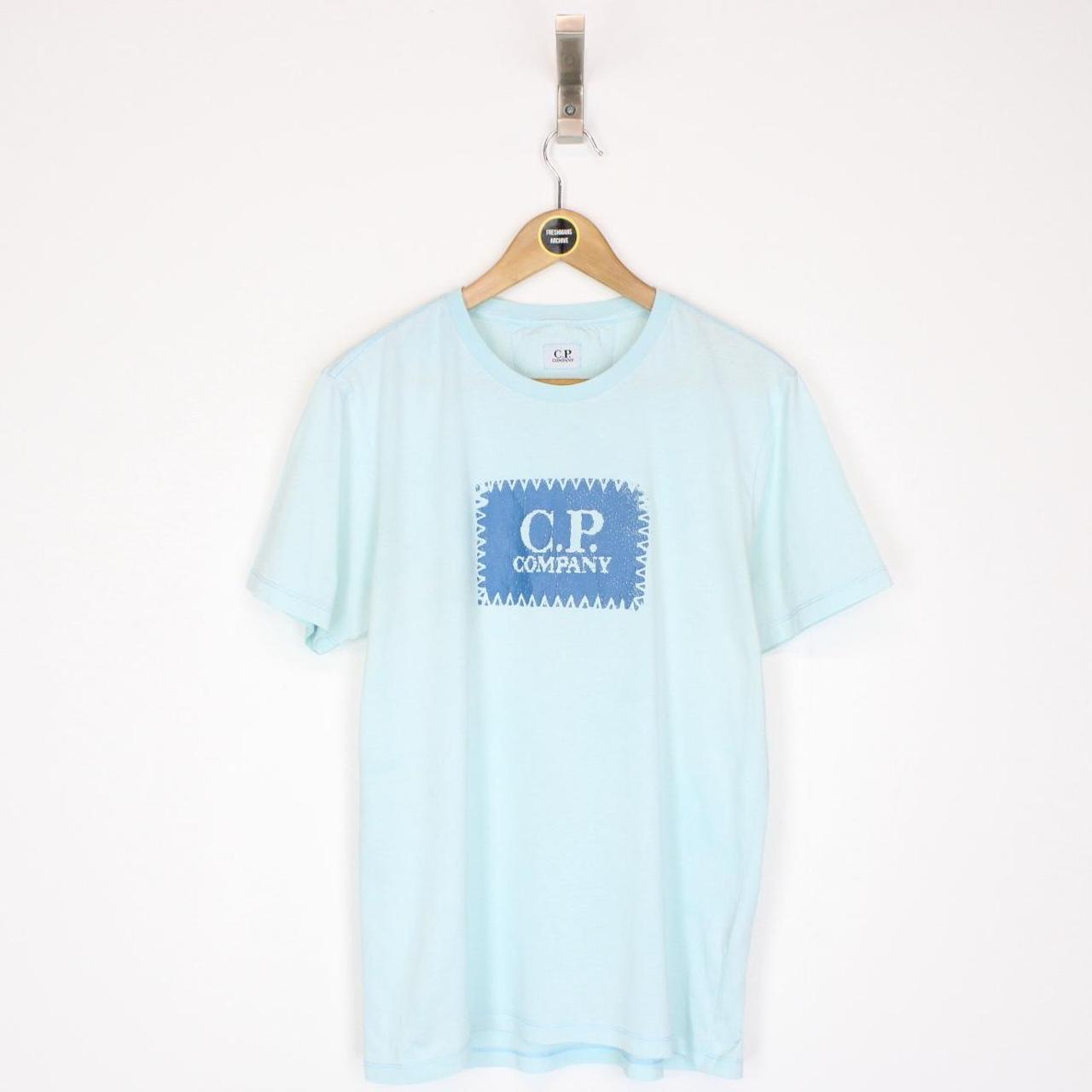 CP Company Light Blue Block Logo Short Sleeve T-Shirt
