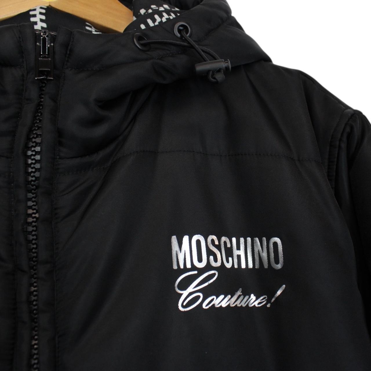 Moschino Black Full Zip Logo Nylon Puffer Jacket