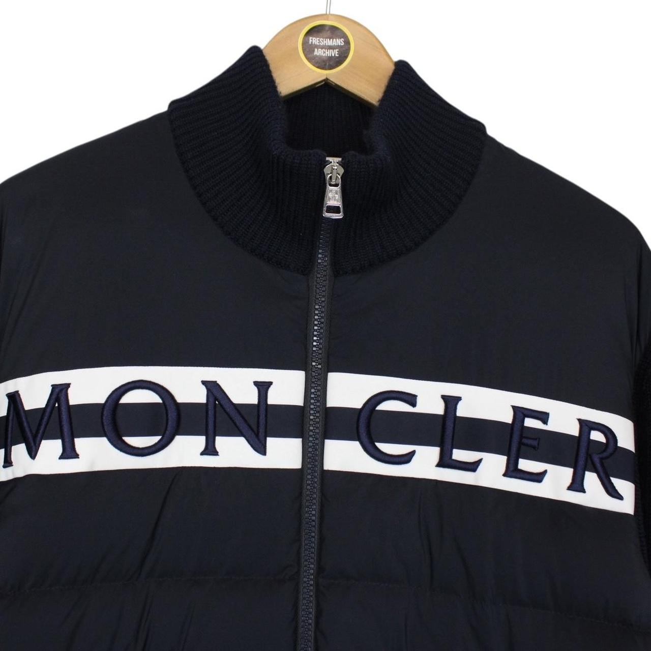 Moncler Navy Blue and White Full Zip Wool/Nylon Cardigan Jacket