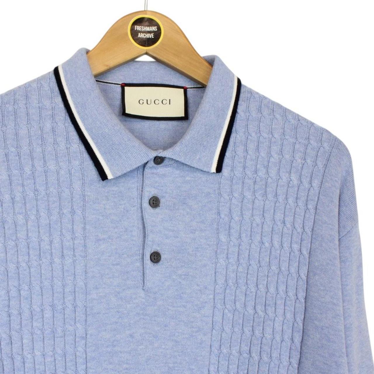 Gucci Light Blue Polyester Knit Collared Sweater Jumper