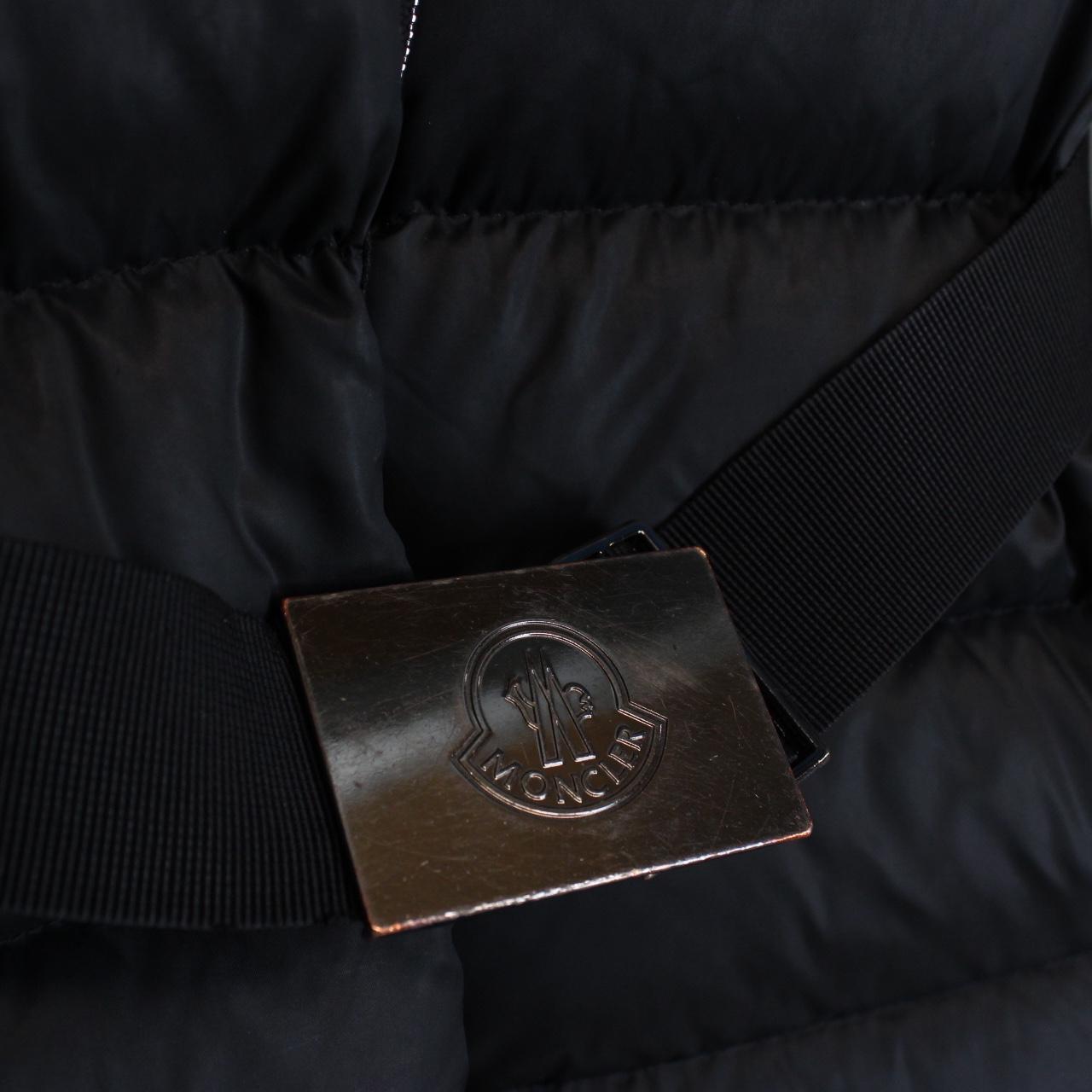 Moncler Tatie Black Fur Hooded Belted Down Puffer Jacket