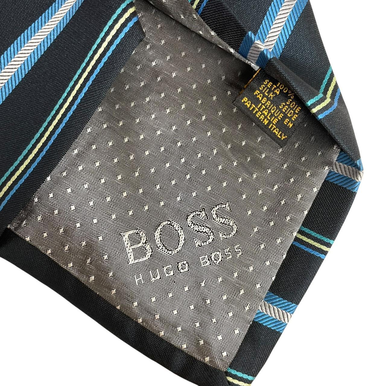 Vintage Hugo Boss Navy and Blue Striped Silk Tie