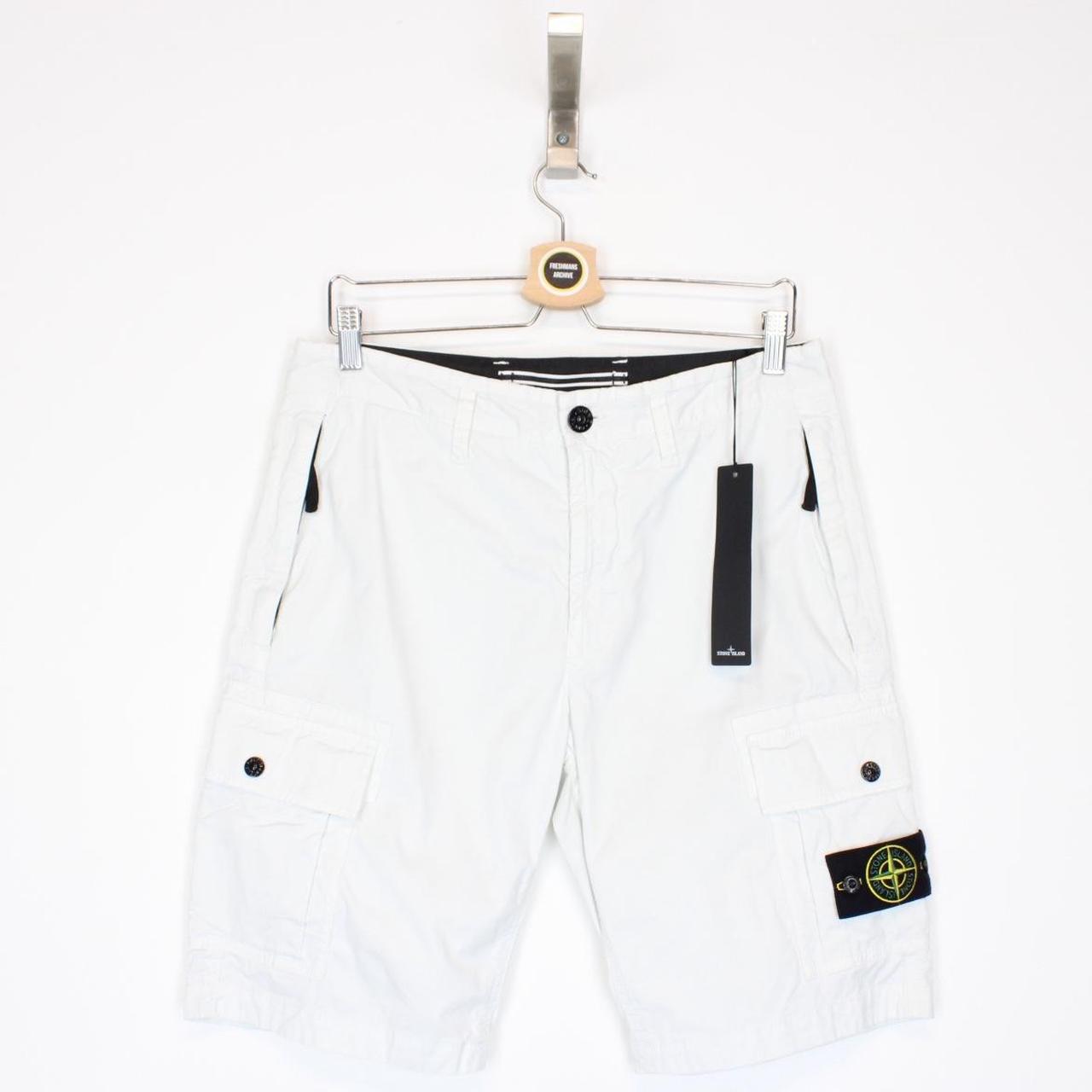Stone Island SS 2022 White Bermuda Cotton Cargo Shorts