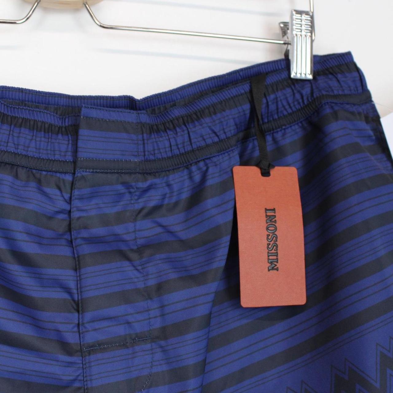 Missoni Navy Blue Striped Logo Patch Nylon Swim Shorts