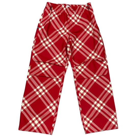 Burberry Red and Cream Nova Check Wide Leg Fit Nylon Cargo Trousers