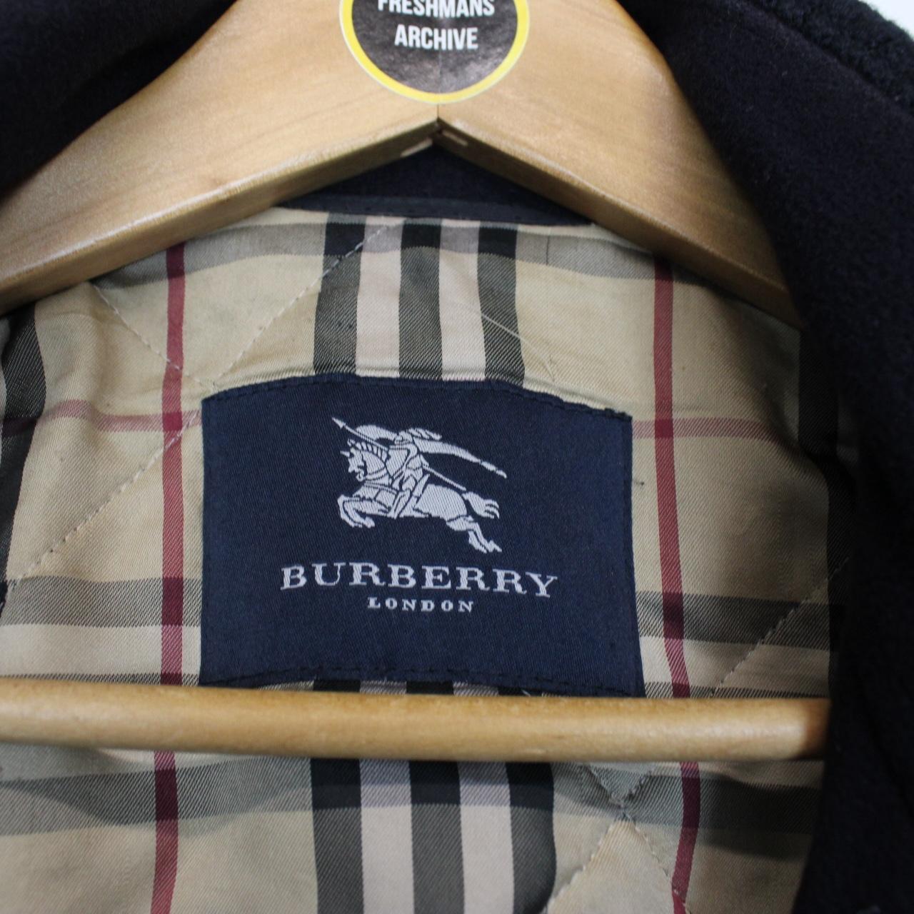 Burberry London Navy Blue Full Zip Nova Check Lined Cashmere Wool Jacket