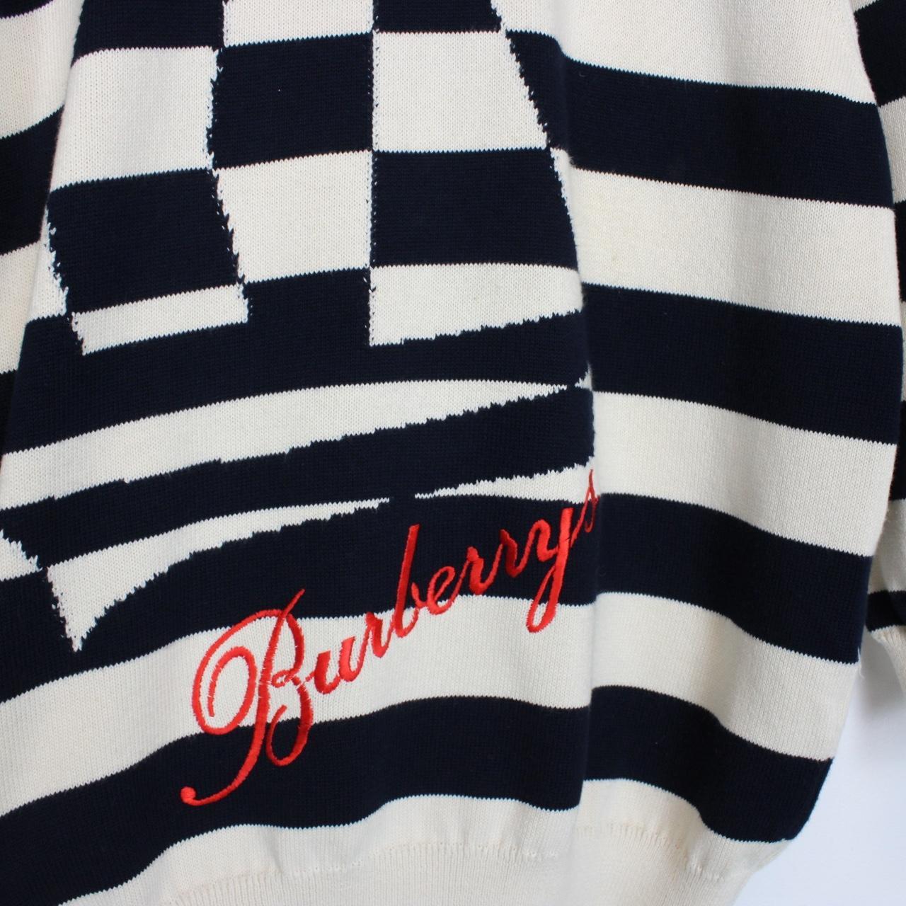 Vintage 90s Burberry Cream and Black Striped Cotton Knit Jumper