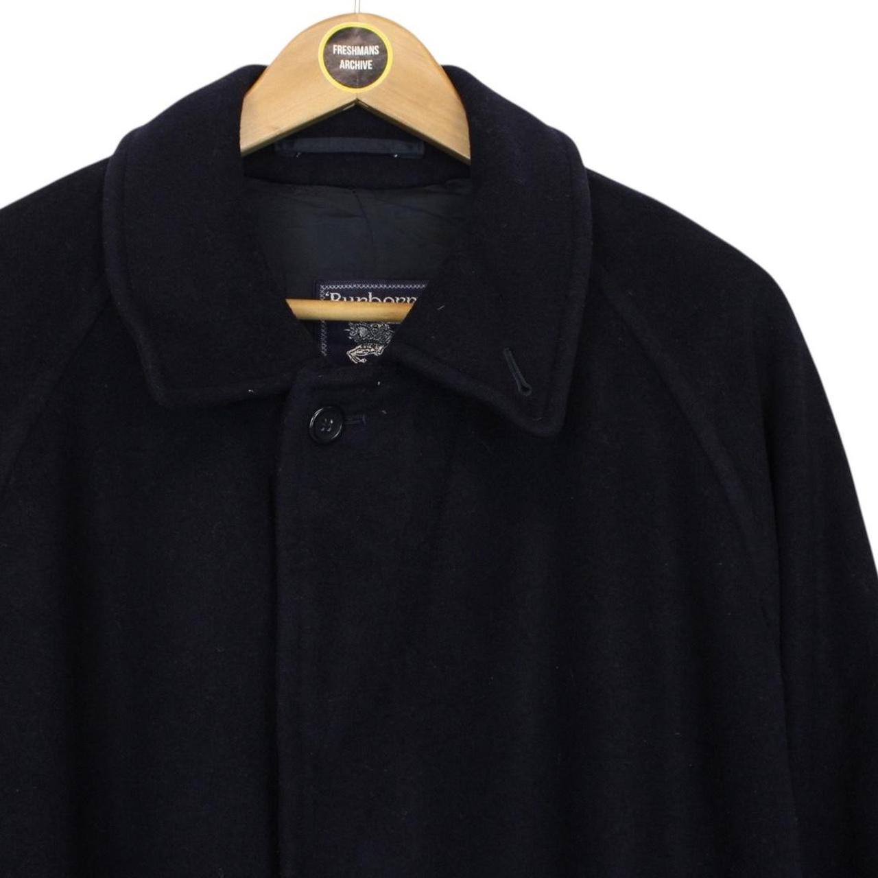 Vintage 90s Burberry Navy Blue Belted Wool Overcoat