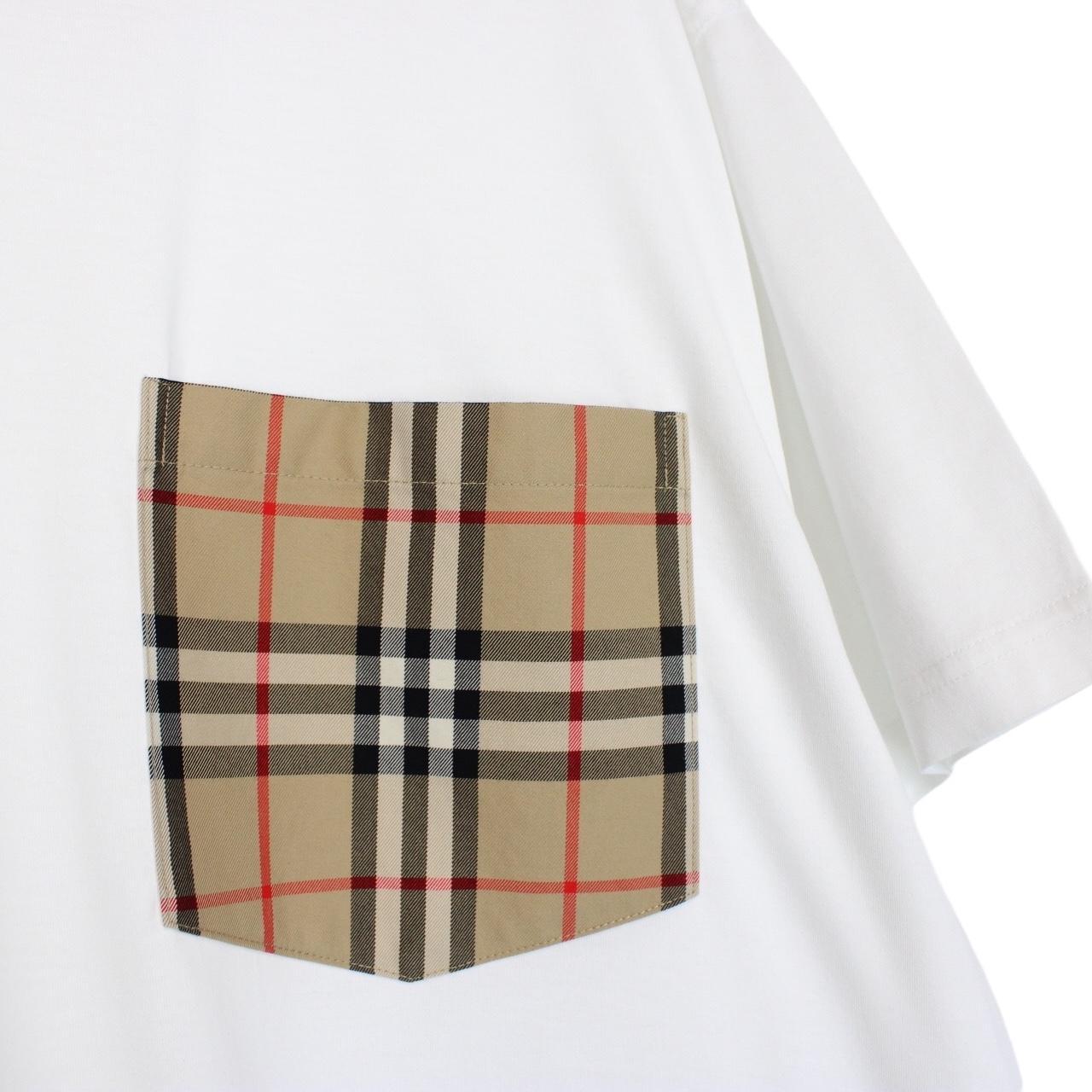 Burberry White and Tan Nova Check Pocket Short Sleeve Cotton T-Shirt