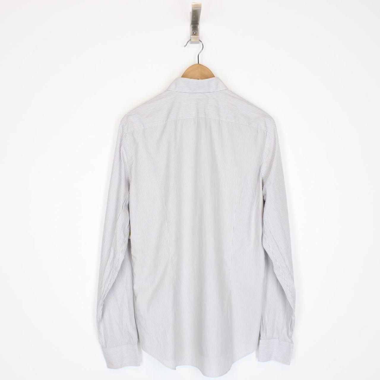 Valentino White and Grey Striped Long Sleeve Cotton Formal Shirt