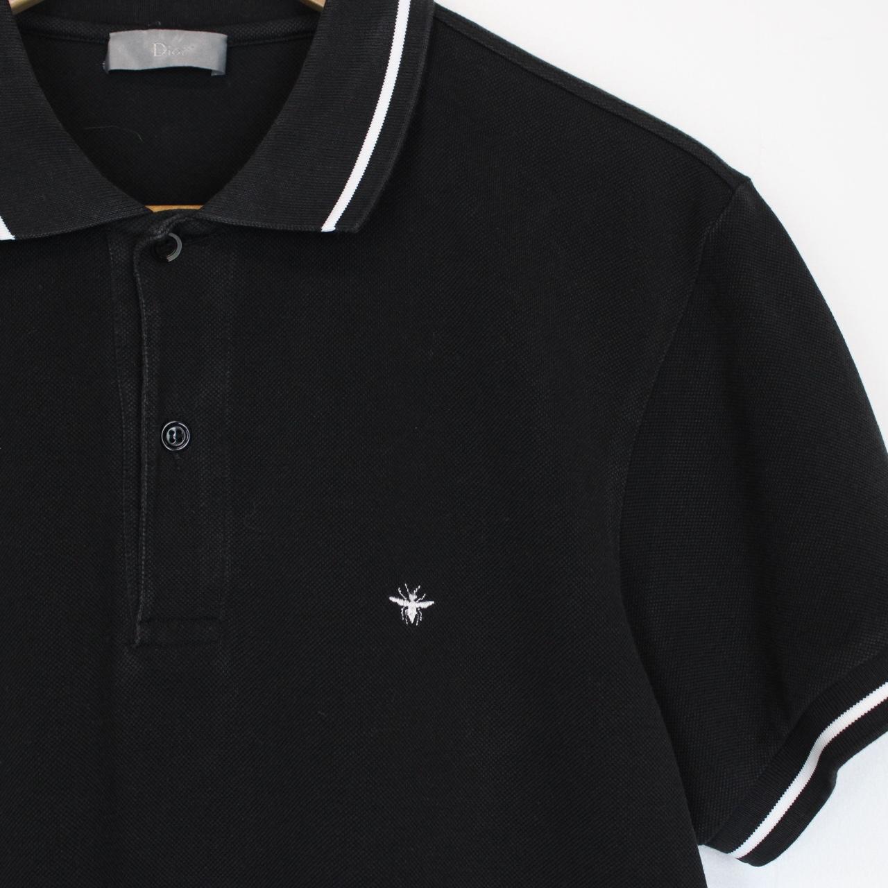 Christian Dior Black and White Bee Logo Cotton Short Sleeve Polo Shirt