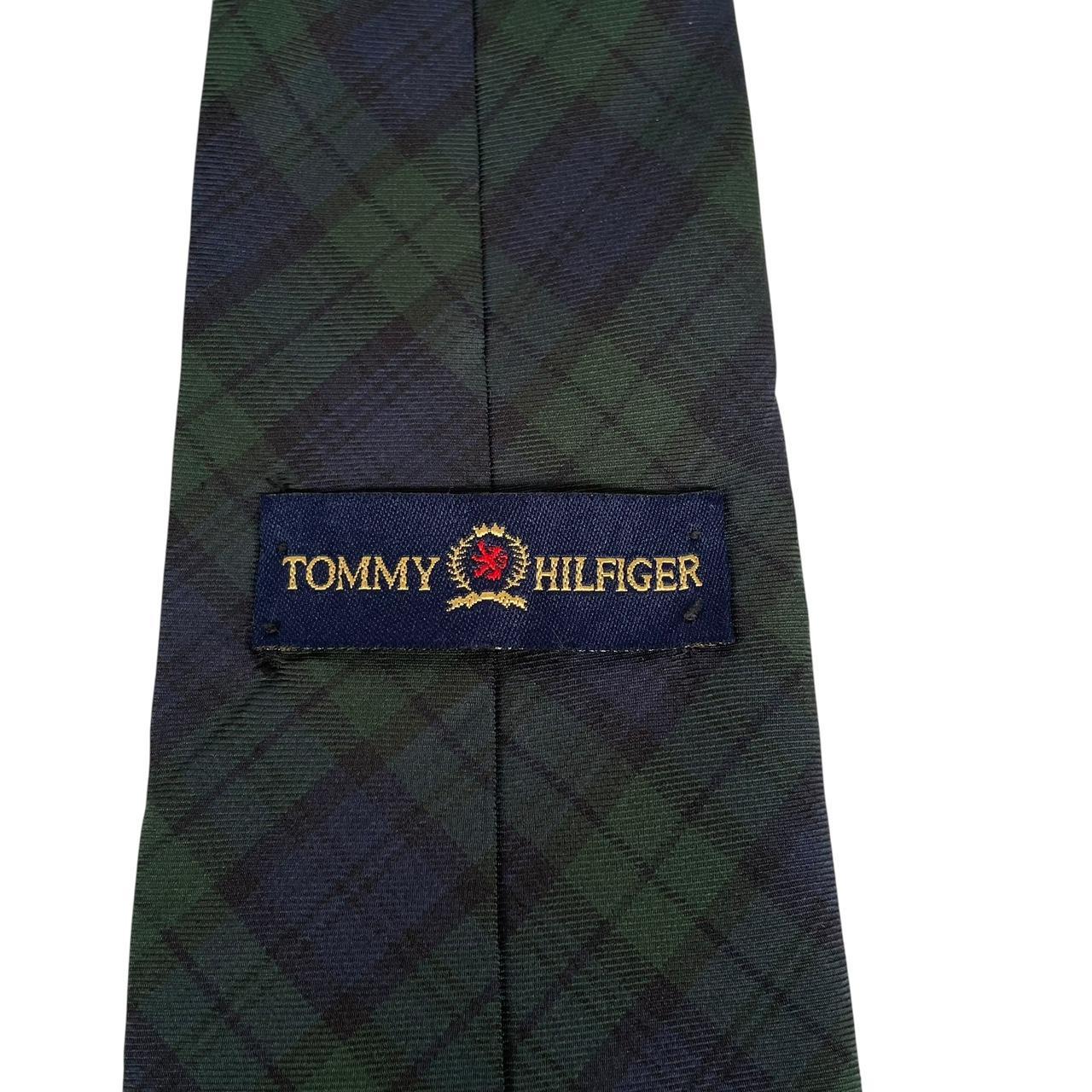 Vintage Tommy Hilfiger Green and Navy Tartan Check Silk Tie
