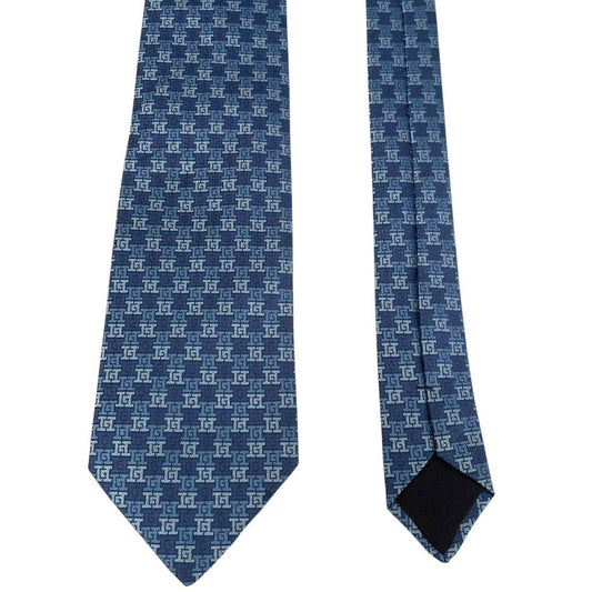Hermes Paris Blue Monogram Silk Tie
