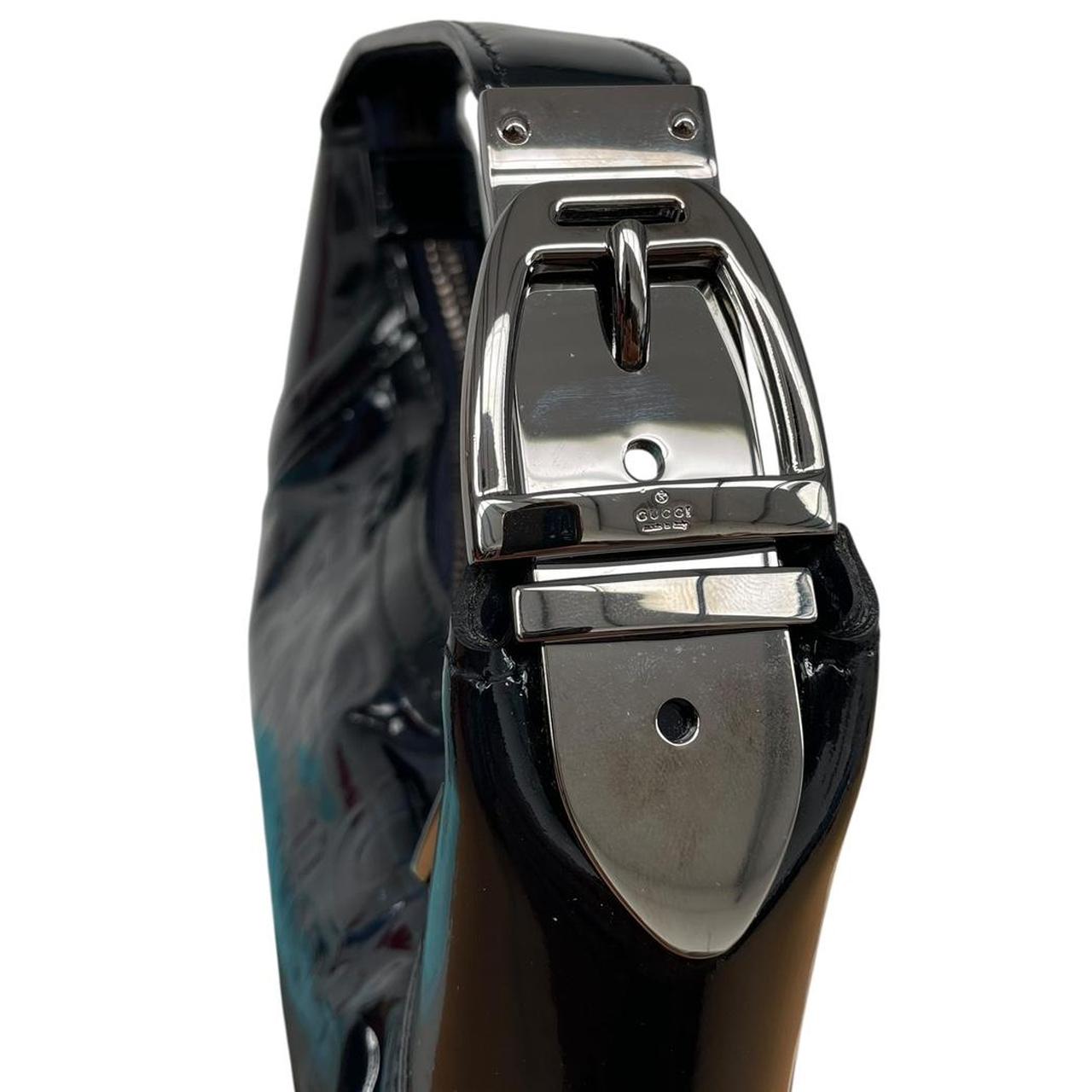 Gucci Navy Blue Patent Leather Horsebit Embossed Hobo Crescent Bag