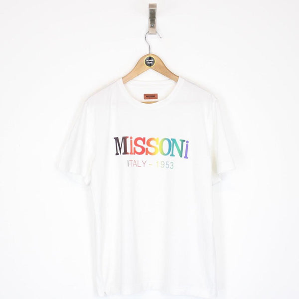 Missoni White and Multicoloured Logo Print Short Sleeve Cotton T-Shirt