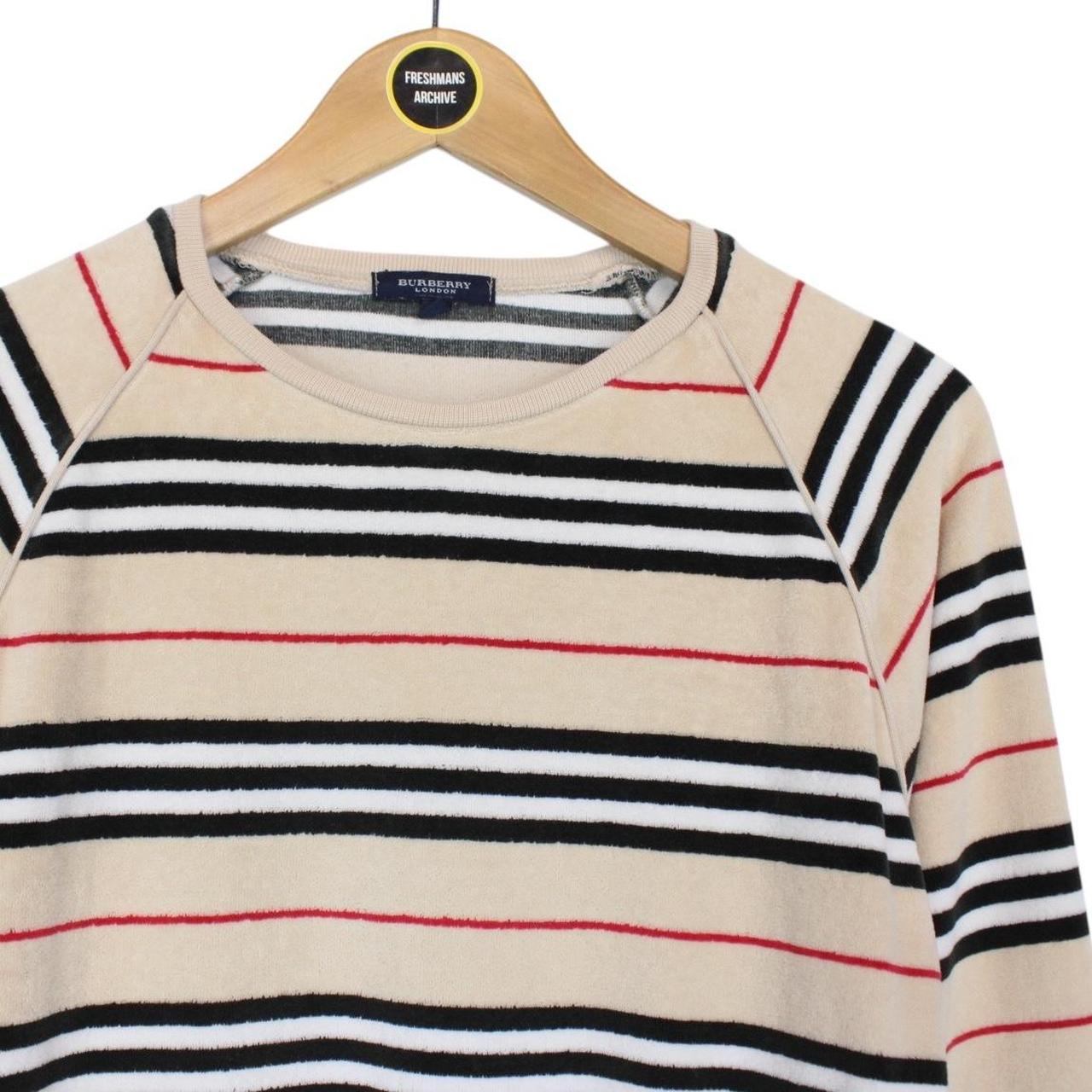 Burberry London Beige Nova Stripe Velour Cotton Jumper