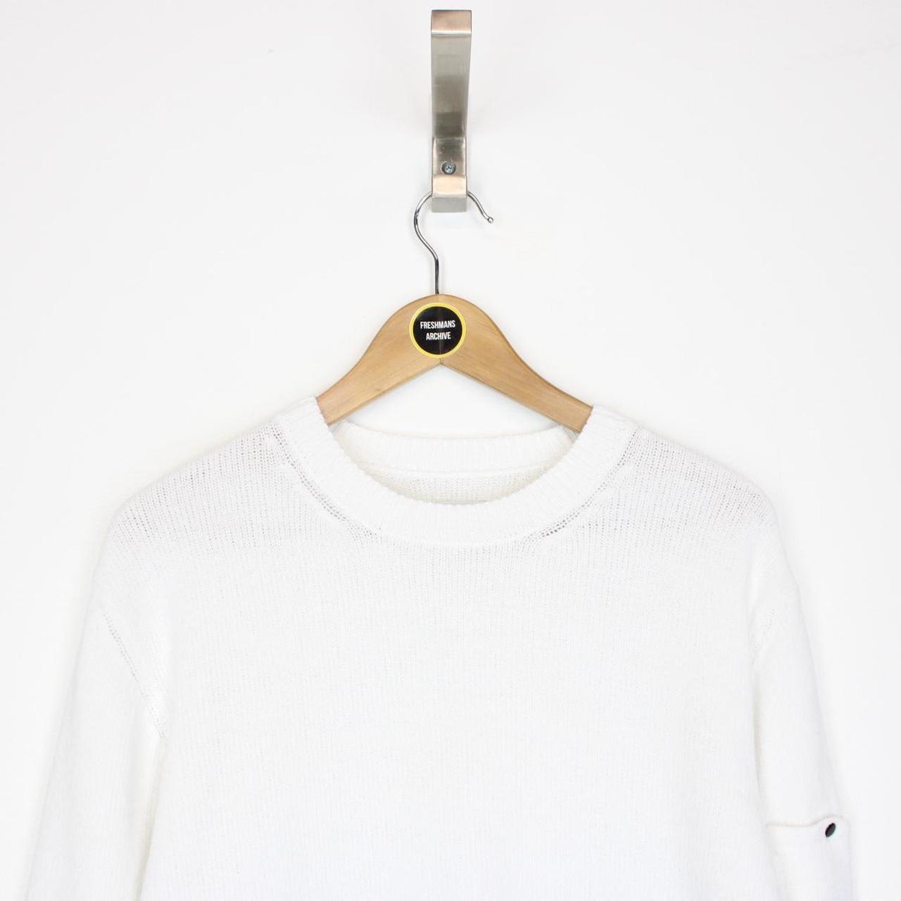 CP Company White Chenille Cotton Knit Sweatshirt Jumper