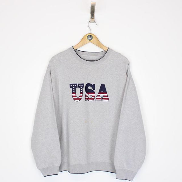 Vintage 90s C&B Grey USA Embroidered Crew Neck Sweatshirt Jumper