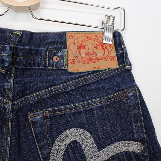 Evisu Navy Blue and Grey Gull Denim Jean Shorts