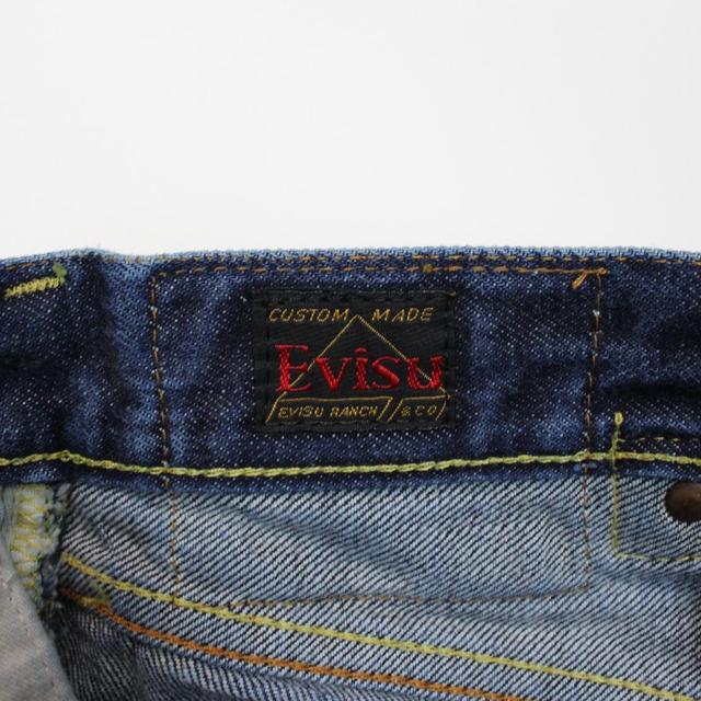 Evisu Navy Blue and Grey Gull Denim Jean Shorts
