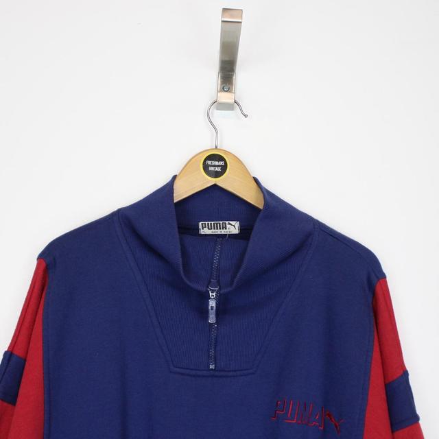 Vintage 80s Puma Navy Blue and Red Sweatshirt Jumper