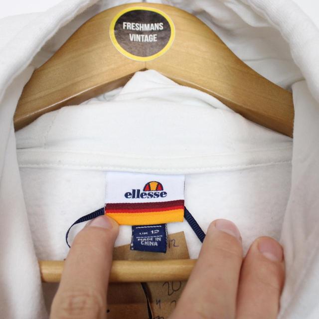 Ellesse White and Navy Blue Spellout Hoodie Jumper