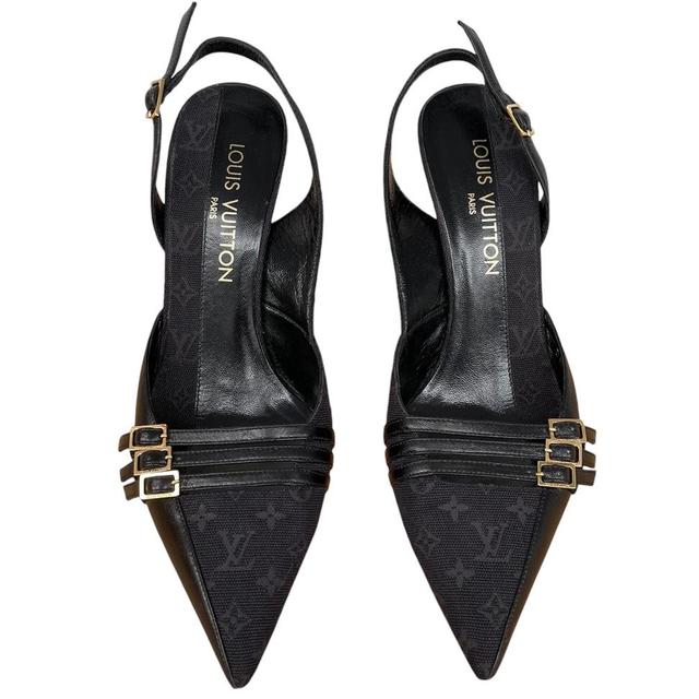 Louis Vuitton Black Monogram Canvas and Leather Slingback High Heels