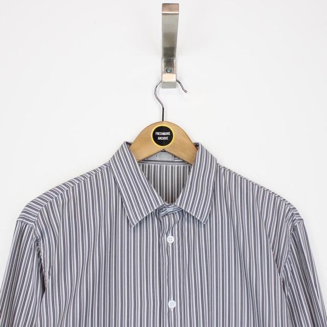 Christian Dior White, Grey and Black Striped Cotton Long Sleeve Shirt