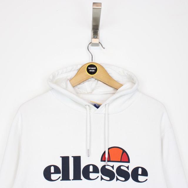 Ellesse White and Navy Blue Spellout Hoodie Jumper