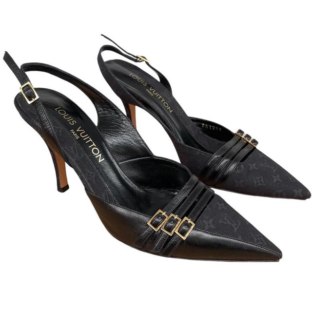 Louis Vuitton Black Monogram Canvas and Leather Slingback High Heels