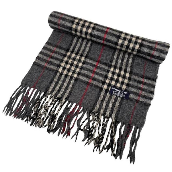 Vintage 90s Burberry Dark Grey Nova Check Lambswool Scarf
