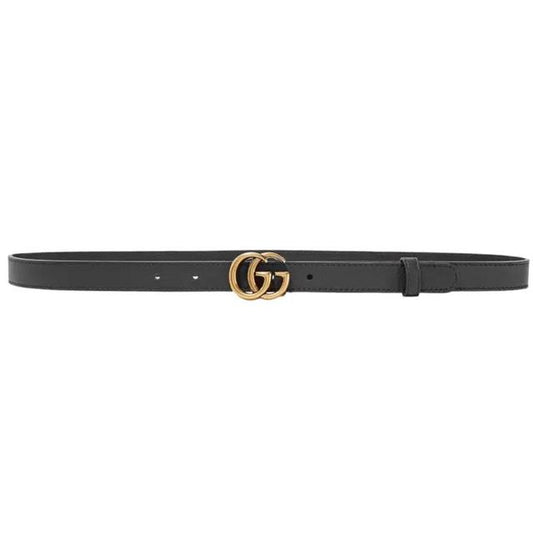 Gucci Black and Gold Marmont Thin Leather Belt with GG Buckle
