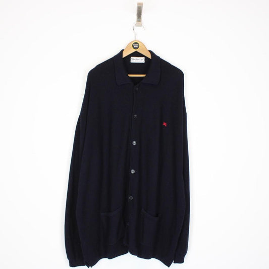 Vintage 90s Burberry Navy Blue Merino Wool/Acrylic Button Up Cardigan