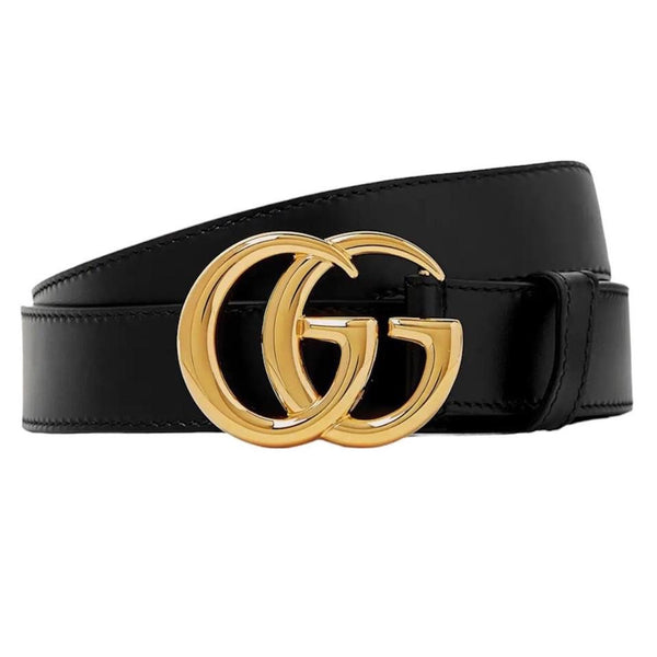 Gucci GG Marmont Wide Leather Belt with Shiny Buckle