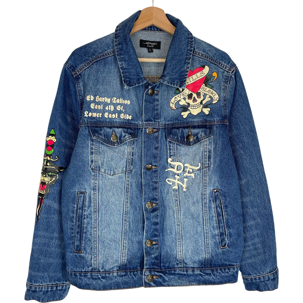 Ed Hardy Denim Trucker Jacket Large