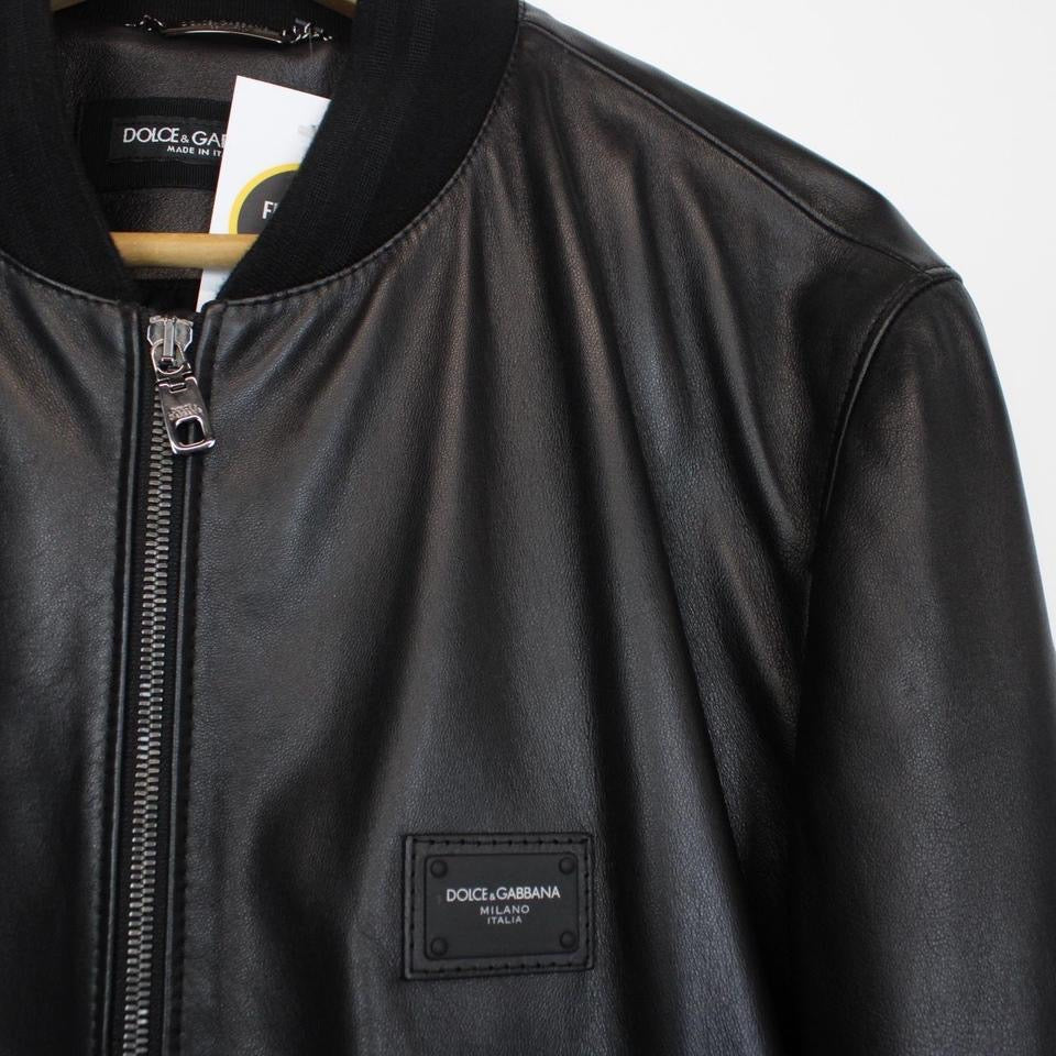 Dolce & Gabbana Logo Plaque Leather Jacket Large