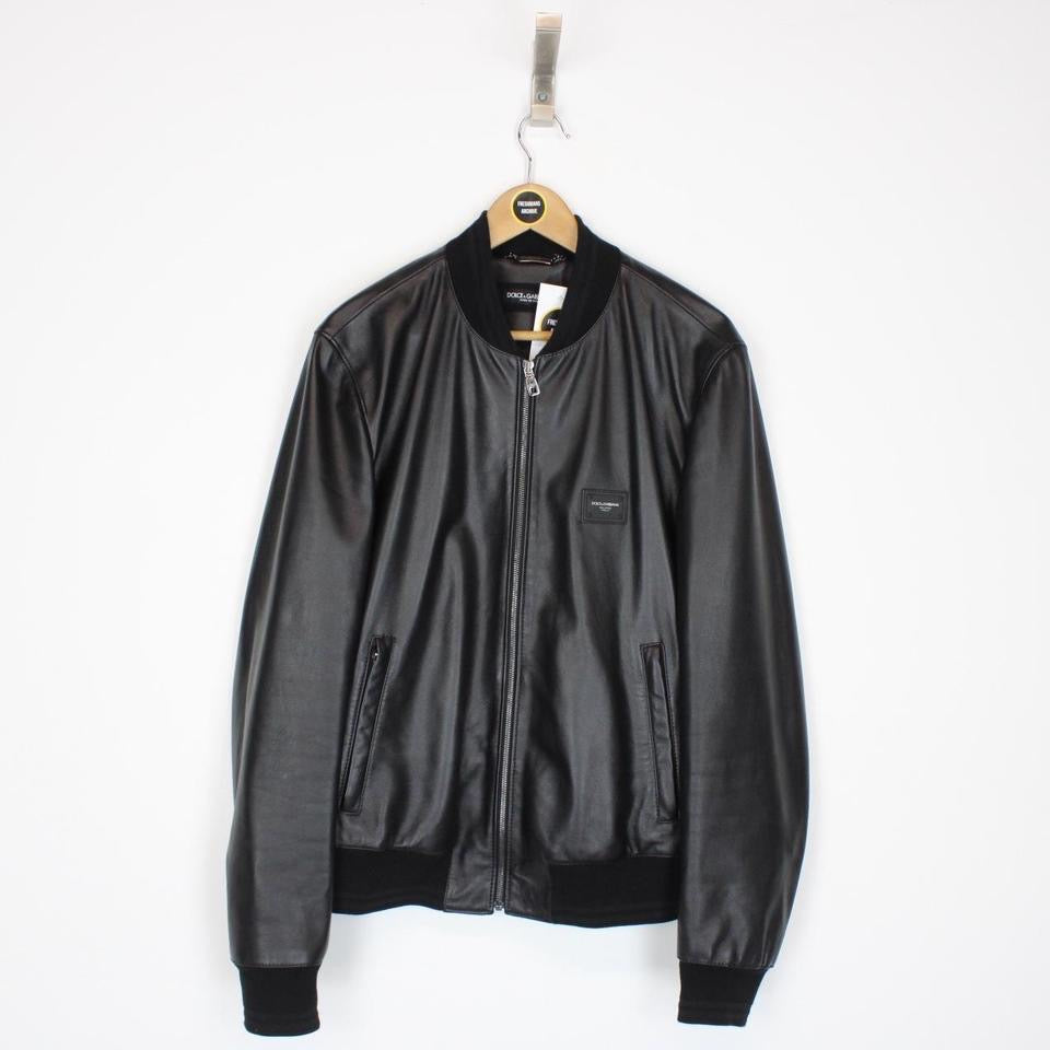 Dolce & Gabbana Logo Plaque Leather Jacket Large