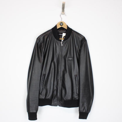 Dolce & Gabbana Logo Plaque Leather Jacket Large