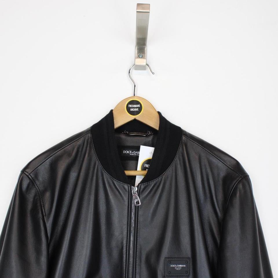 Dolce & Gabbana Logo Plaque Leather Jacket Large