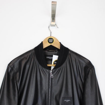 Dolce & Gabbana Logo Plaque Leather Jacket Large
