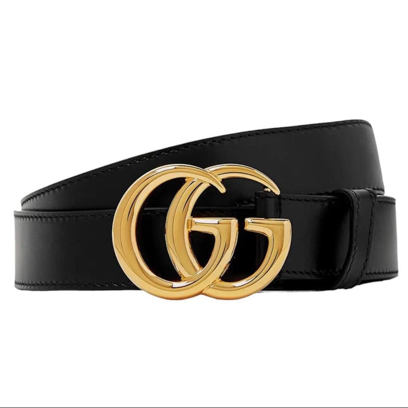 Gg marmont leather sales belt with shiny buckle